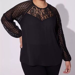TORRID Georgette Lace Mix Elegant Black Lace Women's Top